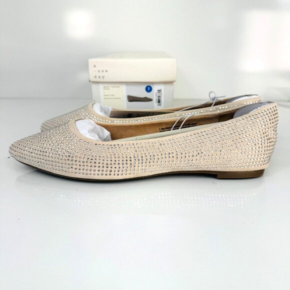 A New Day Rhinestone Flats Women’s Size 7 Off White AE247 Memory Foam Sole - Picture 4 of 8